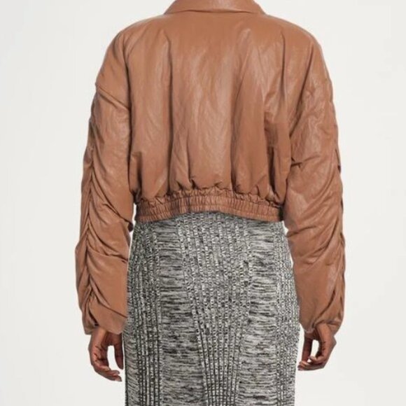 HAVEONE Vegan Leather Cropped Puffer Bomber Jacket - Picture 4 of 6